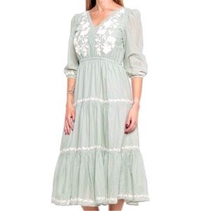 Lucky Brand Embroidered Tiered Midi Dress